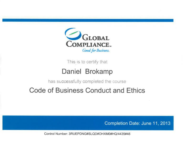 Ethics Training Certification Daniel Johnathon Brokamp